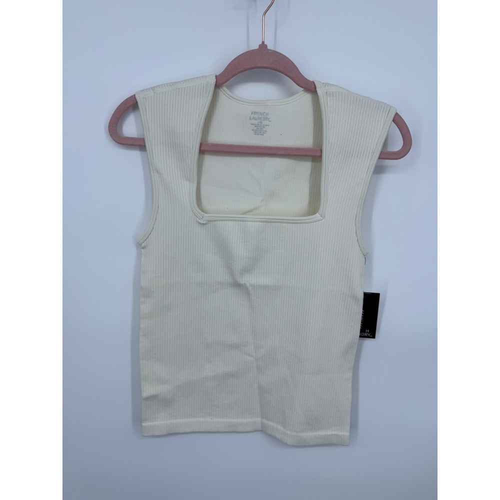 NWT French Laundry Seamless Twin Rib Square Neck Tank Top Women XL ivory Stretch